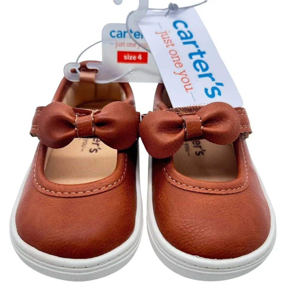 NEW‎ Carter's Lily-G Girls Toddler 4 Brown Walking Shoes Bow Accent First Shoes